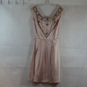 Vintage Pink Satiny/Beaded Dress SZ S Daymor Original